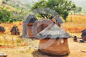 Traditional mud an clay housing of the Tata Somba tribe of nothern Benin and Togo, Africa