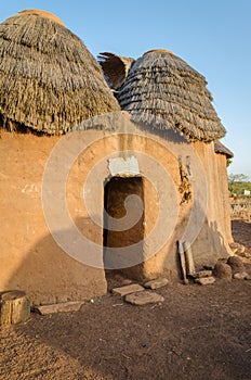 Traditional mud an clay housing of the Tata Somba tribe of nothern Benin and Togo, Africa