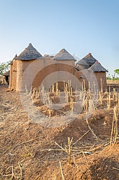 Traditional mud an clay housing of the Tata Somba tribe of nothern Benin and Togo, Africa