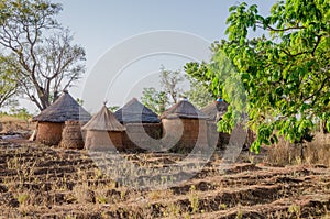Traditional mud an clay housing of the Tata Somba tribe of nothern Benin and Togo, Africa photo
