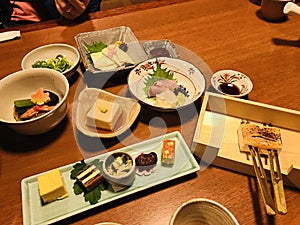 Traditional multi-course Japanese dinner in Kyoto, Japan.