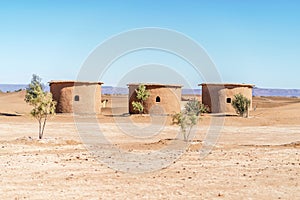 Traditional mus houses built on Sahara desert in Morocco