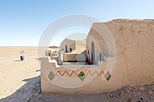 Traditional mus houses built on Sahara desert in Morocco