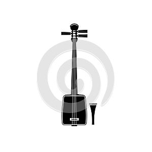 Traditional musical japan instrument logo illustration, shamisen silhouette photo