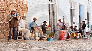 Traditional musicians playing in the streets in Trinidad, Cuba.