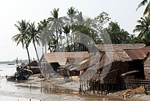 Traditional Myanmar village on estuary in Kyaikto city,Myanmar.