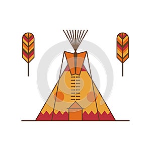 Traditional native american tipi and feathers