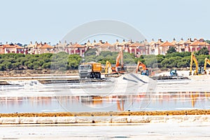Traditional and natural salt production in nature reserve, in Huelva