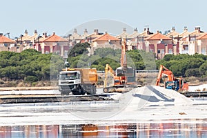 Traditional and natural salt production in nature reserve, in Huelva