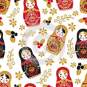 Traditional russian doll seamless pattern.
