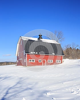 Traditional New England Red Barn in the winter