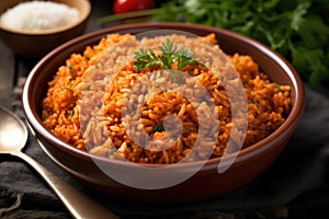 traditional nigerian jollof rice in a bowl