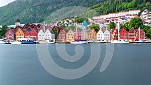 Traditional Norwegian Houses at Bryggen, Bergen, Norway in Summer