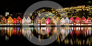 Traditional Norwegian Houses at Bryggen, A UNESCO World Cultural Heritage Site and Famous Destination in Bergen, Norway photo