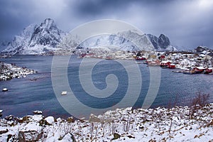Traditional Norwegian Reine Village At One of The Harbours of Lofoten
