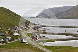 Traditional Norwegian village on the fjord