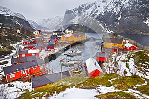 Traditional Norwegian Village in Nusfjord in Lofoten Islands in Norway