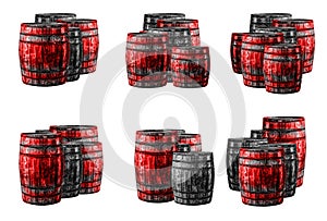 Traditional oak barrels pattern red and gray kega on an isolated background