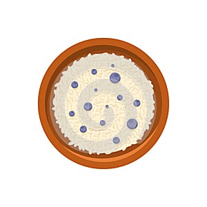 Traditional oatmeal porridge or rice decorated by bilberries berry top view vector flat illustration