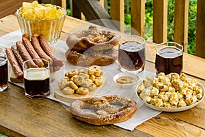 Traditional oktober fest food on a wooden table