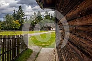 Traditional old architecture in Slovak village Pribylina