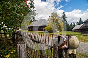 Traditional old architecture in Slovak village Pribylina