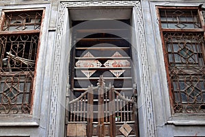 The traditional old-fashioned sliding woode door