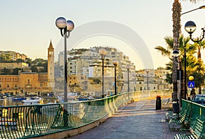 Traditional old fishing village Marsaskala at sunrise in Malta