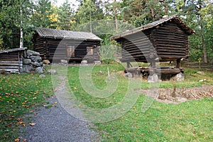 Traditional old house at Skansen, the first open-air museum and zoo, located on the island Djurgarden in Stockholm, Sweden.