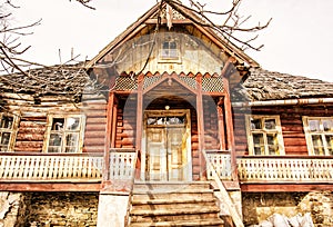 Traditional old house in Zdiar village, yellow filter