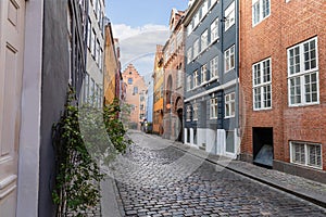 Traditional old houses on the street in Copenhagen.