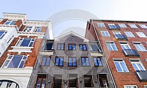 Traditional old houses on the street in Copenhagen.