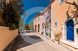 Traditional old street in Assos village. Kefalonia Island. Greece. Beautiful Nature cityscape