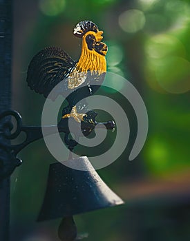 Traditional old symbol bell for ring at cottage in Canada