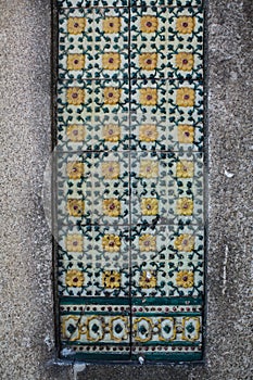 Traditional old tiles wall, painted tin-glazed, azulejos ceramic tilework in Porto