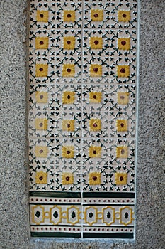 Traditional old tiles wall, painted tin-glazed, azulejos ceramic tilework in Porto