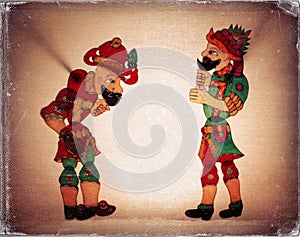 Traditional Old Turkish Ottomans shadow theater ( Galanty show ) Hacivat and Karagoz.