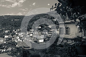 Traditional old village houses of Sirince Village, Izmir, Turkey. Black and white photo