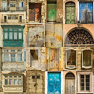 Traditional old windows doors and balconies on