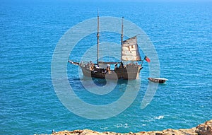 Traditional old wooden ship in the ocean