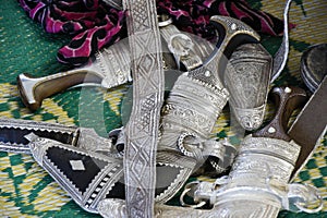 Traditional Omani silver belts and daggers