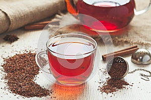 Traditional organic rooibos tea in rustic style