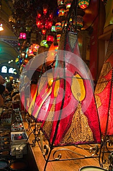 Traditional oriental skin lamps in Istanbul Grand Bazar photo
