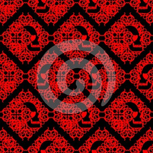 Traditional ornament and skull Pattern seamless . Vector Background