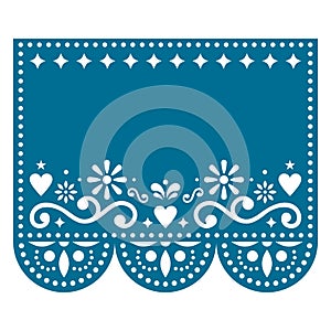 Papel Picado vector template design with no text, Mexican paper decoration with flowers and geometric shapes - greeting card or in photo