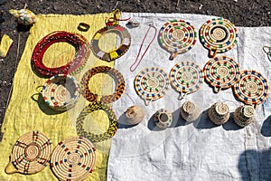 Traditional ornaments for sale at El Molo village at the shores of Lake Turkana, Kenya