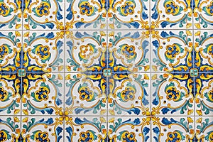 Traditional ornate italian decorative ceramic tiles from Vietri, colorful background