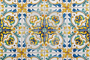 Traditional ornate italian decorative ceramic tiles from Vietri, colorful background