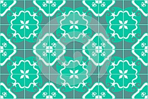 Traditional ornate portuguese and brazilian tiles azulejos in aquamarine. Vector illustration.