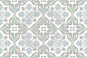 Traditional ornate portuguese and brazilian tiles azulejos. Faded dingy worn colors azulejo tiles. Vector illustration.